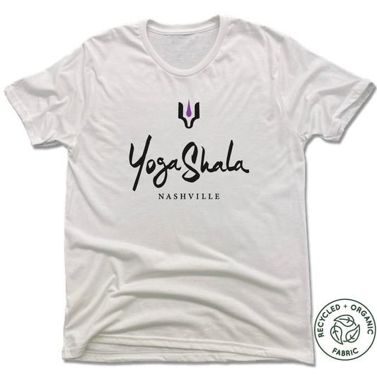 YOGA SHALA NASHVILLE | UNISEX WHITE Recycled Tri-Blend | BLACK LOGO