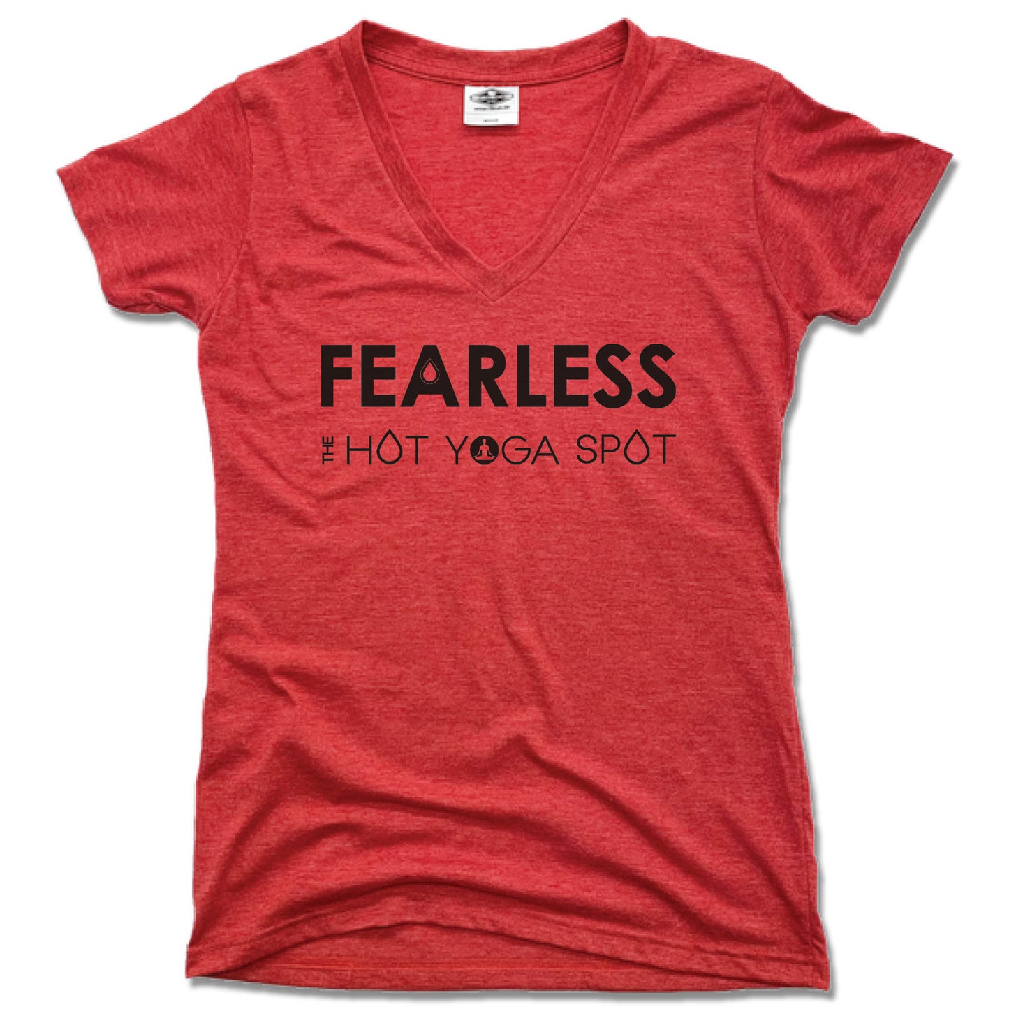 THE HOT YOGA SPOT | LADIES RED V-NECK | FEARLESS BLACK LOGO