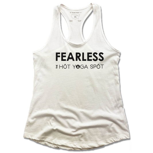 THE HOT YOGA SPOT | LADIES WHITE TANK | FEARLESS BLACK LOGO