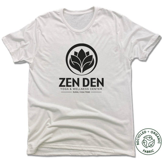 ZEN DEN BY RURAL YOGA TRIBE | UNISEX WHITE Recycled Tri-Blend | BLACK LOGO