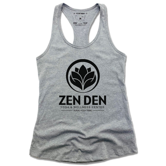 ZEN DEN BY RURAL YOGA TRIBE | LADIES GRAY TANK | BLACK LOGO