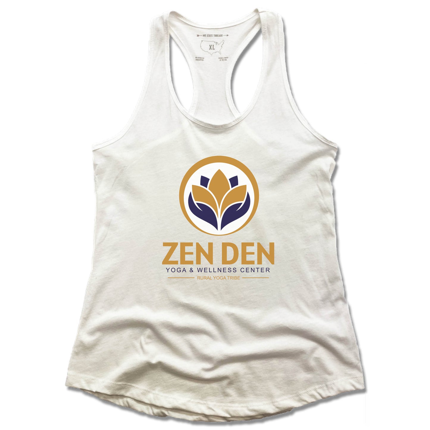 ZEN DEN BY RURAL YOGA TRIBE | LADIES WHITE TANK | COLOR LOGO