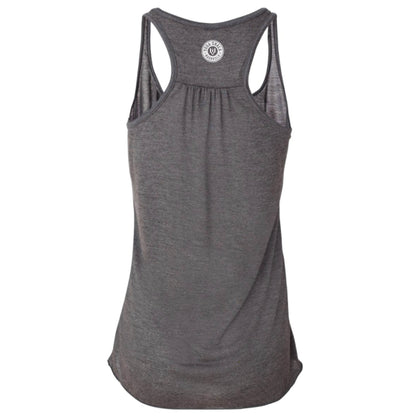 YOGA SHALA NASHVILLE | LADIES GRAY FLOWY TANK | YOGA SHALA WHEEL LOGO