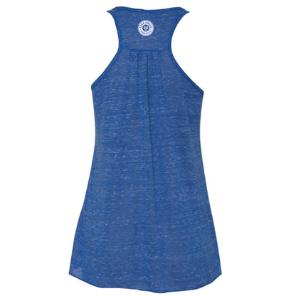 YOGA SHALA NASHVILLE | LADIES BLUE FLOWY TANK | YOGA SHALA WHEEL LOGO