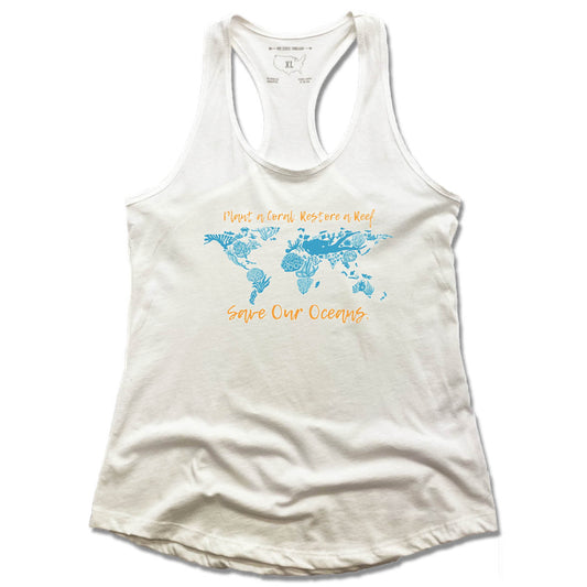 BAY ISLANDS REEF RESTORATION | LADIES WHITE TANK | SAVE OUR OCEANS