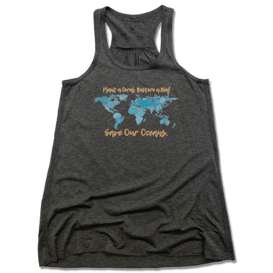 BAY ISLANDS REEF RESTORATION | LADIES GRAY FLOWY TANK | SAVE OUR OCEANS