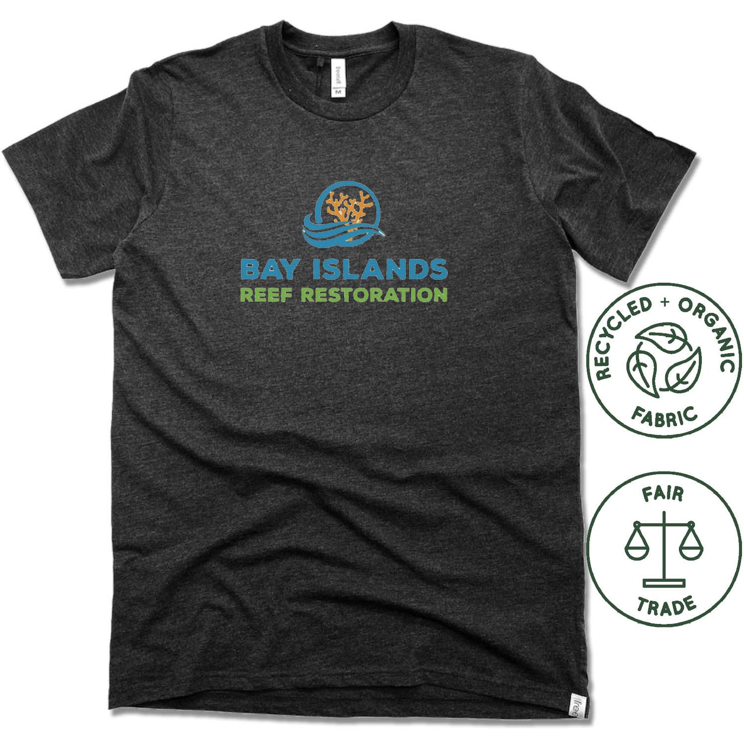 BAY ISLANDS REEF RESTORATION | FAIRTRADE FREESET BLACK UNISEX TEE | COLOR LOGO