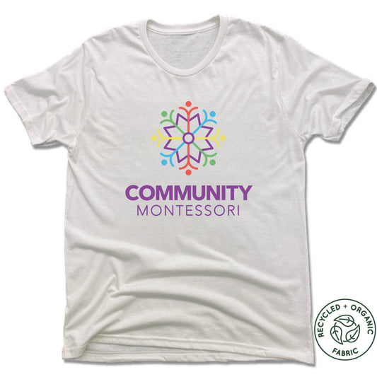 COMMUNITY MONTESSORI | UNISEX WHITE Recycled Tri-Blend | COLOR LOGO