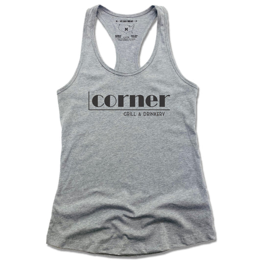 CORNER BAR | LADIES GRAY TANK | BLACK LOGO