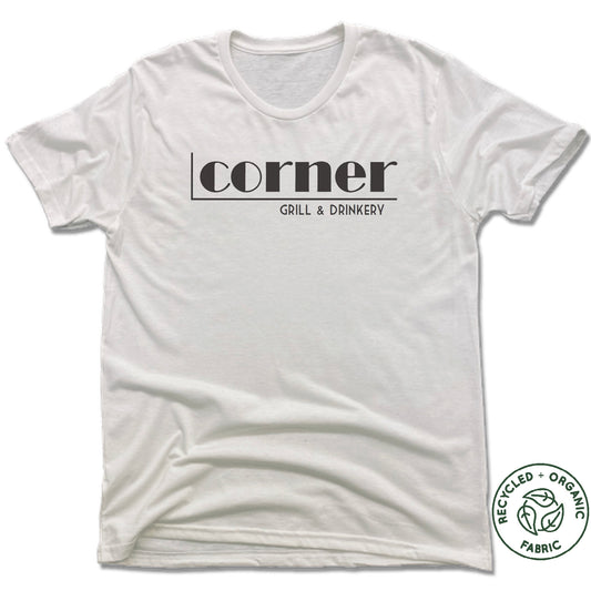 CORNER BAR | UNISEX WHITE Recycled Tri-Blend | BLACK LOGO