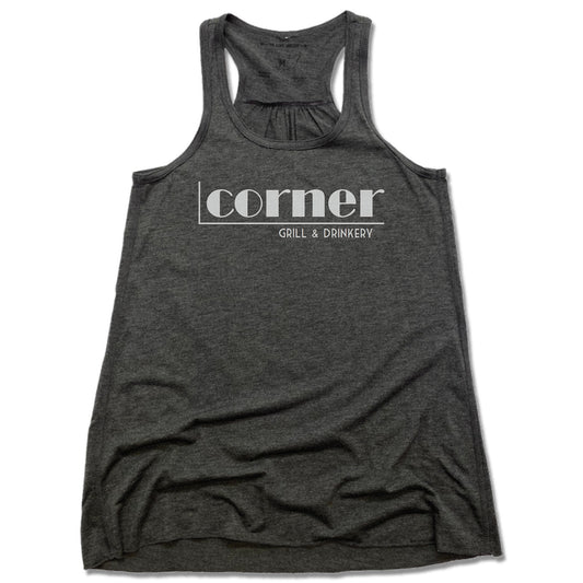 CORNER BAR | LADIES GRAY FLOWY TANK | WHITE LOGO - My State Threads