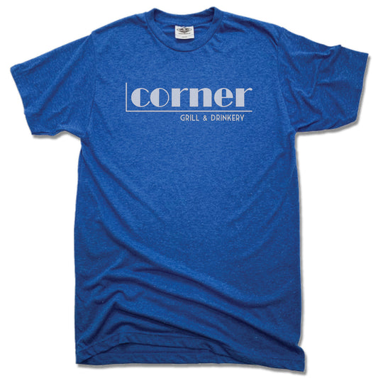 CORNER BAR | UNISEX BLUE TEE | WHITE LOGO