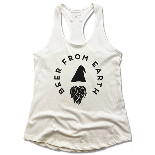 GNOMETOWN BREWING | LADIES WHITE TANK | BEER FROM EARTH