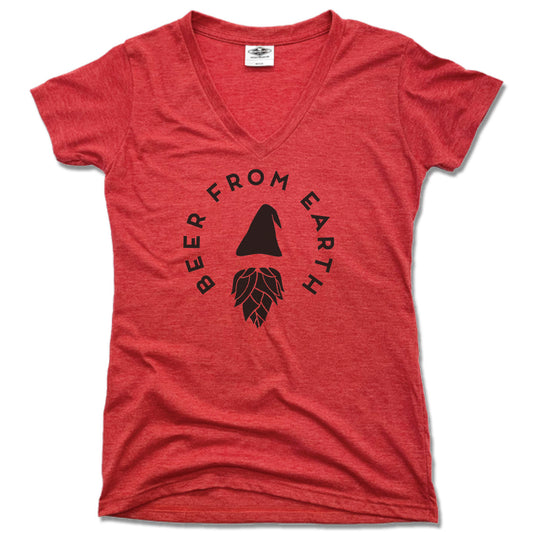 GNOMETOWN BREWING | LADIES RED V-NECK | BEER FROM EARTH