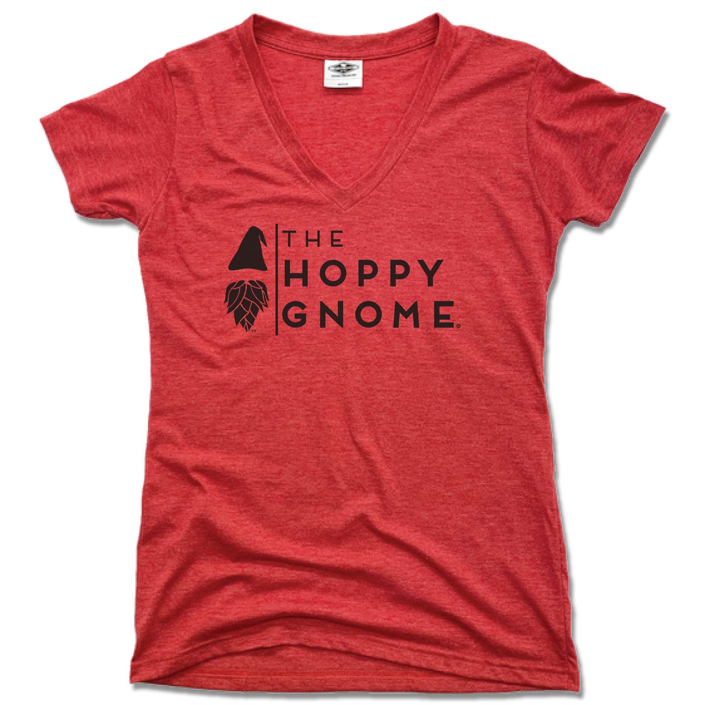 GNOMETOWN BREWING | LADIES RED V-NECK | HOPPY GNOME