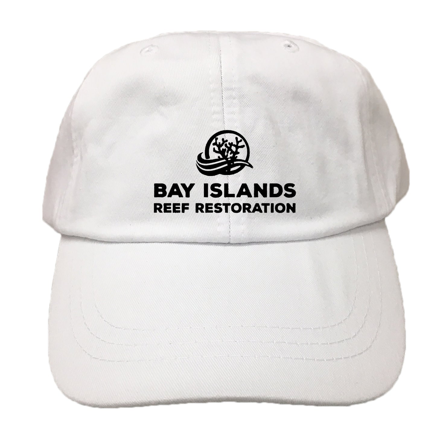 BAY ISLANDS REEF RESTORATION | EMBROIDERED WHITE HAT | BLACK LOGO