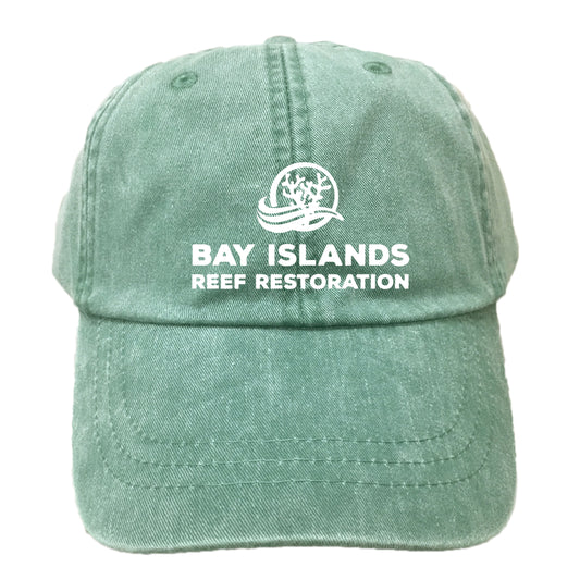 BAY ISLANDS REEF RESTORATION | EMBROIDERED FRST GREEN HAT | WHITE LOGO