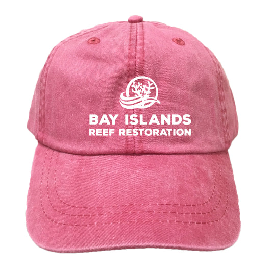 BAY ISLANDS REEF RESTORATION | EMBROIDERED NAUTICAL RED HAT | WHITE LOGO