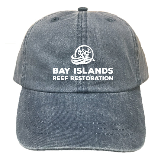 BAY ISLANDS REEF RESTORATION | EMBROIDERED NAVY HAT | WHITE LOGO