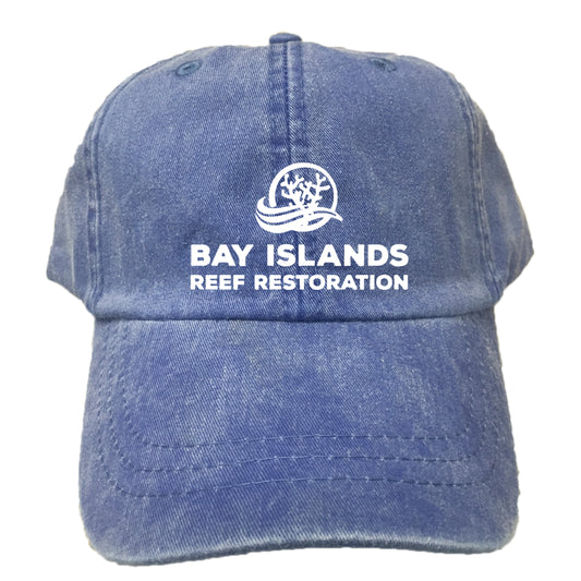 BAY ISLANDS REEF RESTORATION | EMBROIDERED ROYAL HAT | WHITE LOGO