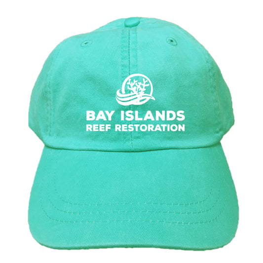 BAY ISLANDS REEF RESTORATION | EMBROIDERED SEAFOAM GREEN HAT | WHITE LOGO