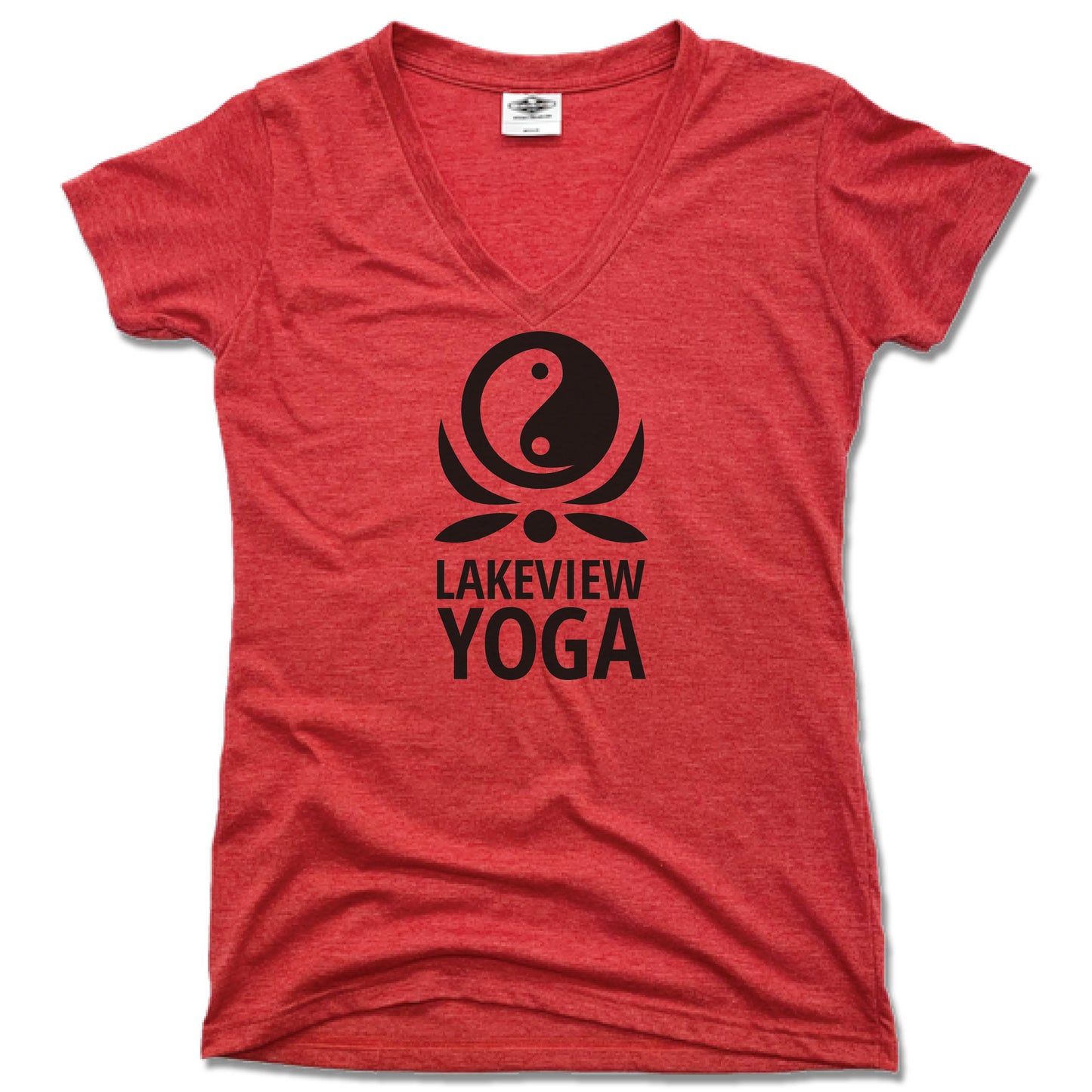 LAKEVIEW YOGA | LADIES RED V-NECK | BLACK LOGO