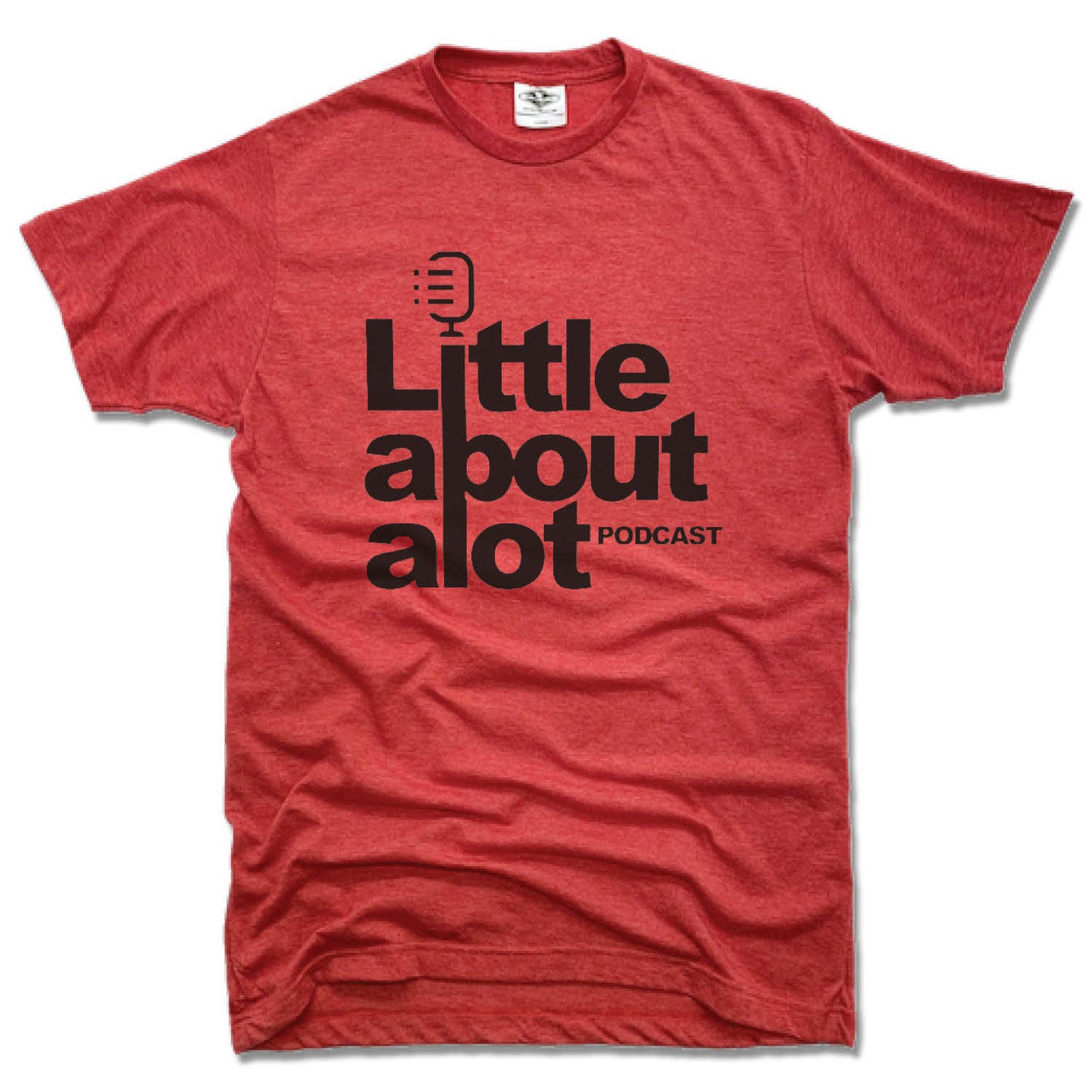 LITTLE ABOUT ALOT PODCAST | UNISEX RED TEE | BLACK LOGO