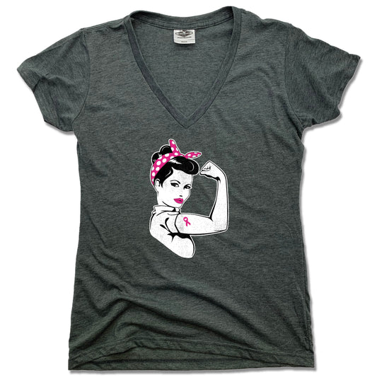 FIGHT BREAST CANCER | LADIES V-NECK TEE | CHARCOAL