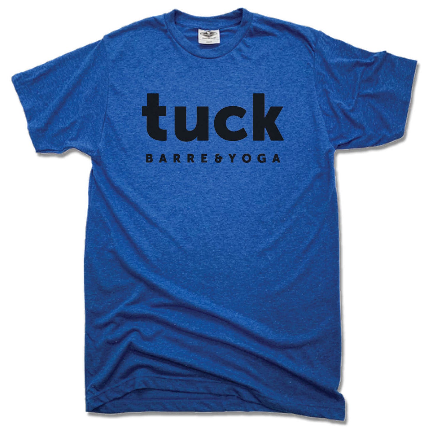 TUCK BARRE & YOGA | UNISEX BLUE TEE | BLACK LOGO