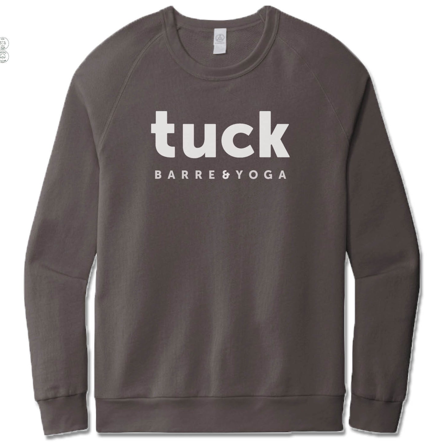 TUCK BARRE & YOGA | DARK GRAY FRENCH TERRY SWEATSHIRT | WHITE LOGO