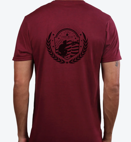 STEEL FORTRESS COFFEE | UNISEX VINO RED Recycled Tri-Blend | CREST