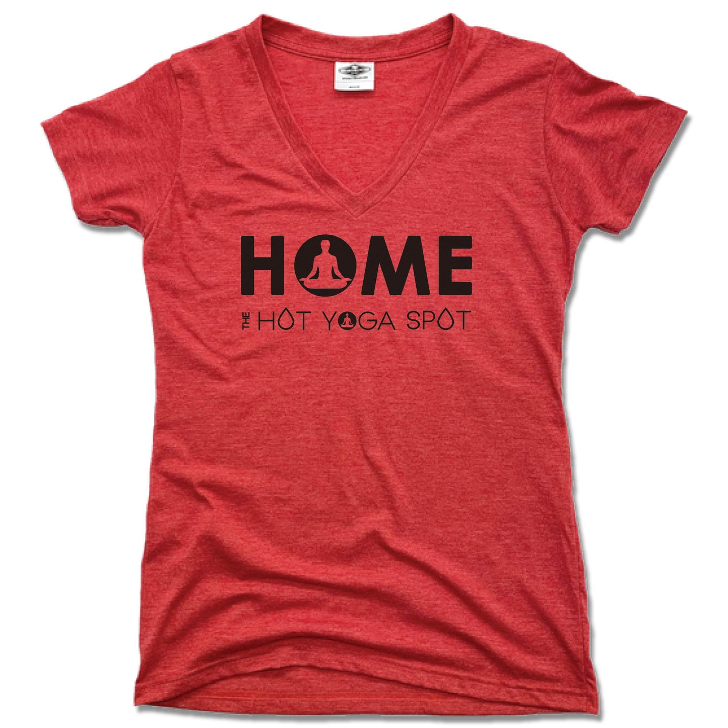 THE HOT YOGA SPOT | LADIES RED V-NECK | HOME LOGO BLACK