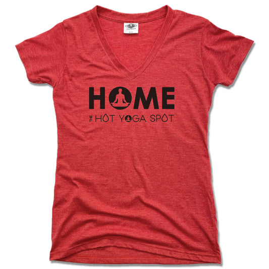 THE HOT YOGA SPOT | LADIES RED V-NECK | HOME LOGO BLACK