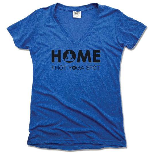 THE HOT YOGA SPOT | LADIES BLUE V-NECK | HOME LOGO BLACK