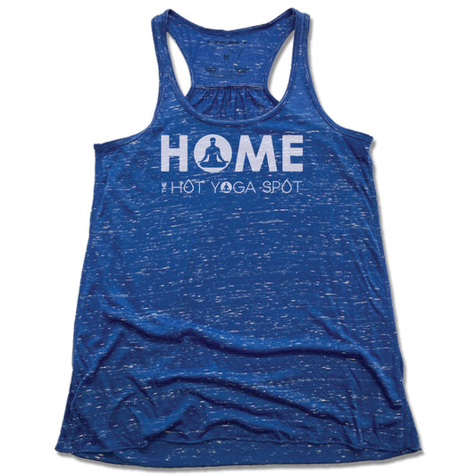 THE HOT YOGA SPOT | LADIES BLUE FLOWY TANK | HOME LOGO WHITE