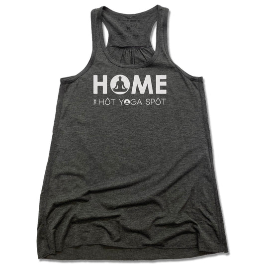 THE HOT YOGA SPOT | LADIES GRAY FLOWY TANK | HOME LOGO WHITE