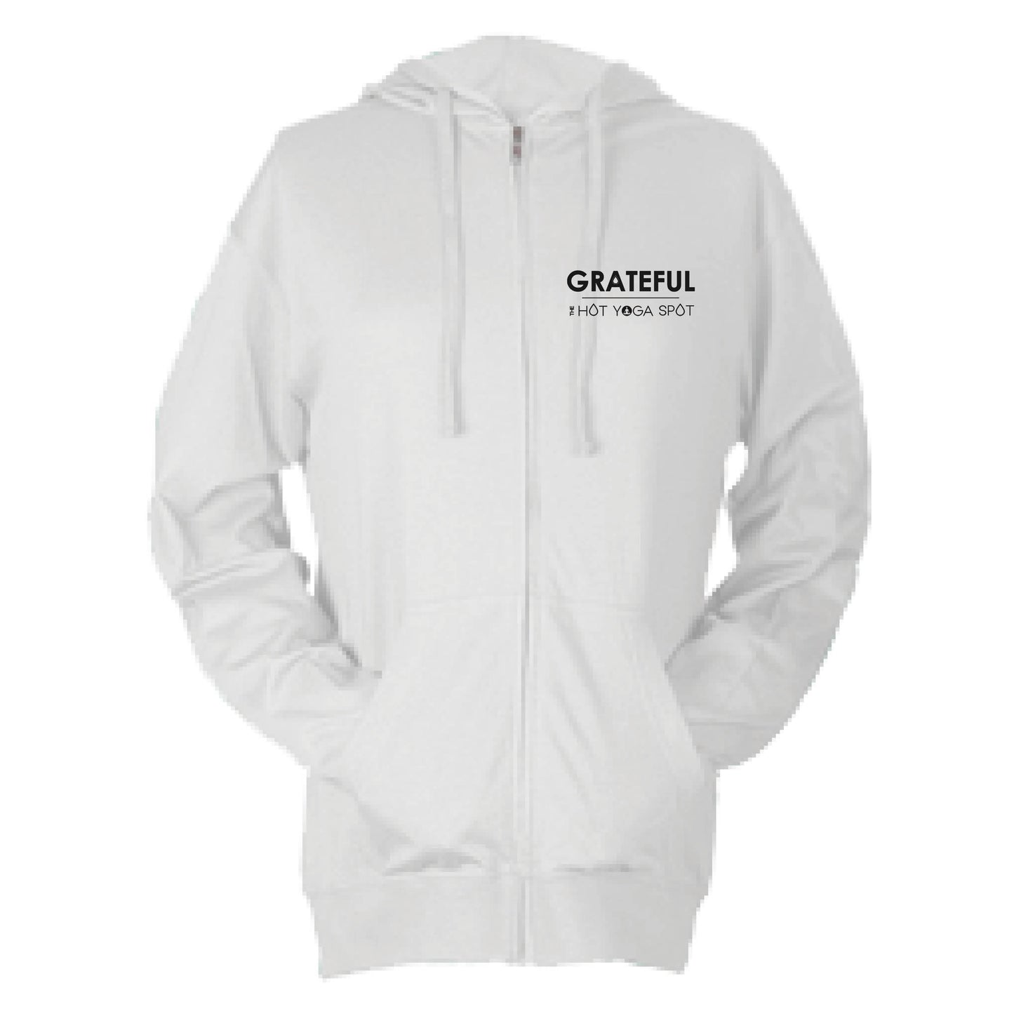 THE HOT YOGA SPOT | WHITE ZIP HOODIE | GRATEFUL